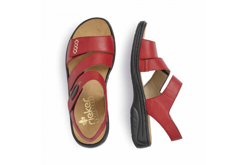 Červené dámske otvorené sandále na nízkom podpätku Rieker