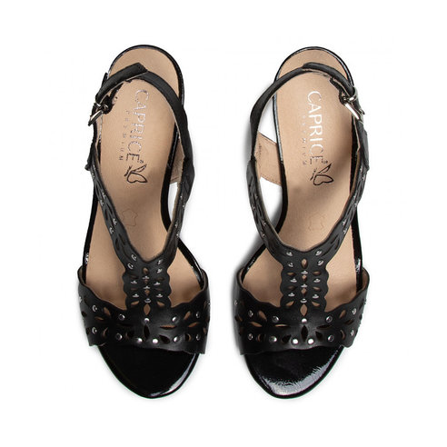 Čierne dámske otvorené sandále na vysokom podpätku Caprice