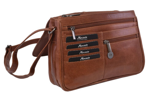 Dámska kožená crossbody kabelka koňak