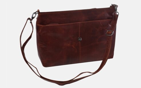 Dámska kožená crossbody kabelka koňak