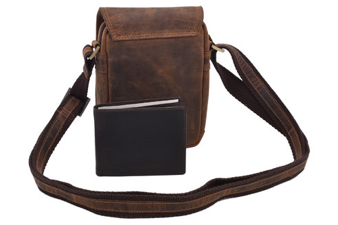 Tmavohnedá kožená taška cez telo (crossbody)